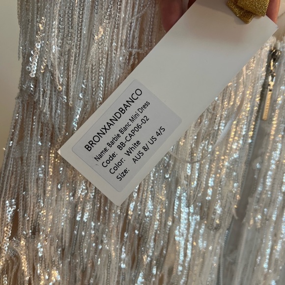 NWT Bronx and Banco Barbie Blanc Fringe V-Neck Mini - reception dress - Size S - Picture 15 of 16